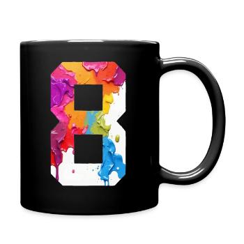 FARBIG NUMMER 8 BUNT 8. GEBURTSTAG - Tasse einfarbig - Schwarz - Rechts
