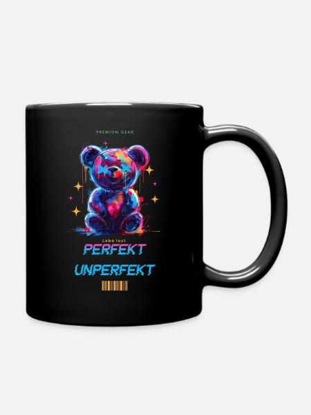 Perfekt Unperfekt Bunter Teddybär, Premium Gear - Tasse einfarbig - Schwarz