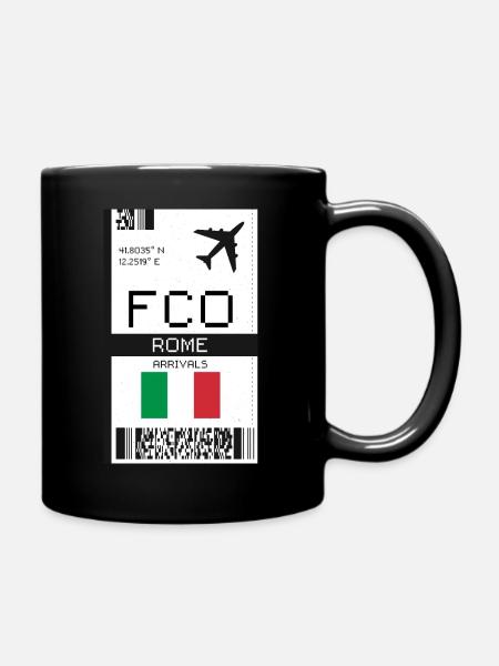 Carte d’embarquement à Rome, Italie - Billet d’avion FCO - Mug uni - noir