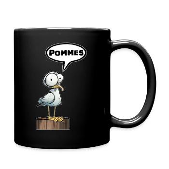 Pommes? Möwe Pommes lustig - Tasse einfarbig - Schwarz - Rechts