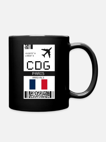 Carte d’embarquement à Paris, France - Billet d’aéroport CDG - Mug uni - noir