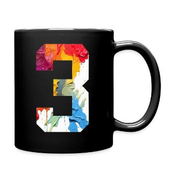 FARBIG NUMMER 3 BUNT 3. GEBURTSTAG - Tasse einfarbig - Schwarz - Rechts