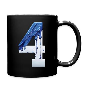 NR. 4 NUMMER 4 BLAU WEIß 4. GEBURTSTAG - Tasse einfarbig - Schwarz - Rechts