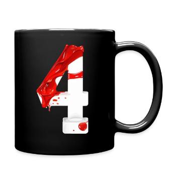 NR. 4 NUMMER 4 ROT WEIß 4. GEBURTSTAG - Tasse einfarbig - Schwarz - Rechts