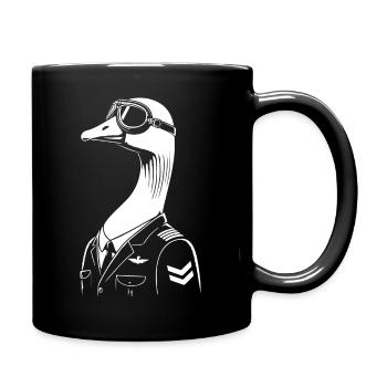 Lustige Gans als Pilot mit Brille und Armeeuniform - Tasse einfarbig - Schwarz - Rechts