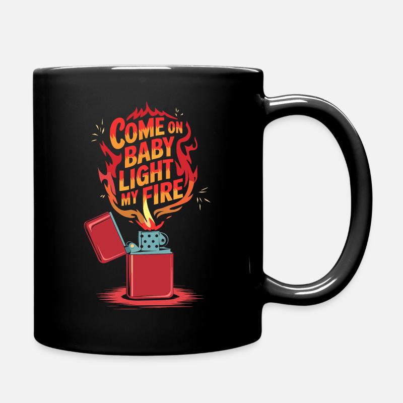 Light My Fire: Lighter with Flames - Full Colour Mug - black