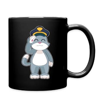 Katze Polizist Polizeimütze Polizei - Tasse einfarbig - Schwarz - Rechts