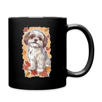 Shih Tzu Herbstblätter - Tasse einfarbig - Schwarz - Rechts