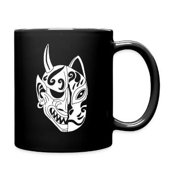 Japanese White Demon Cat - Full Colour Mug - black - Right
