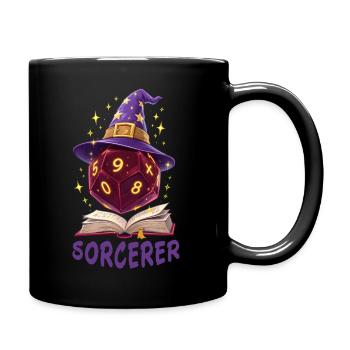 W20 schwebend über Buch – Sorcerer Cartoon - Tasse einfarbig - Schwarz - Rechts