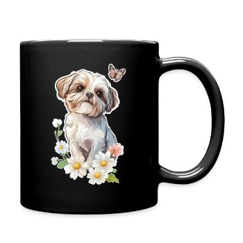 Shih Tzu und Schmetterling - Tasse einfarbig - Schwarz - Rechts