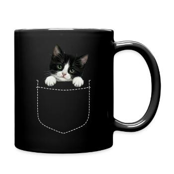 Cat Pocket peeks cute cat in the pocket - Full Colour Mug - black - Right