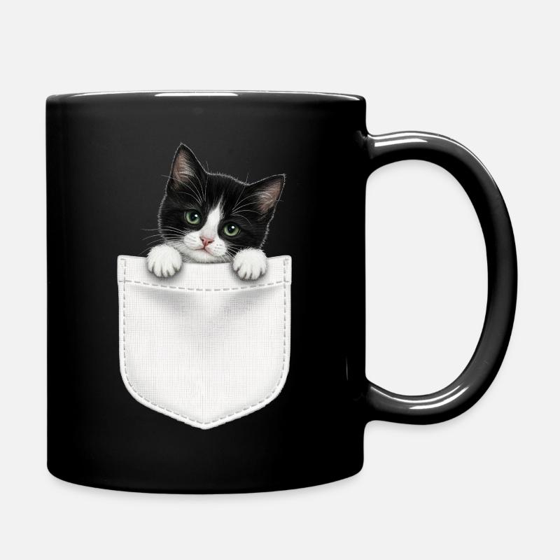 Cat Pocket späht süße Katze in die Tasche - Tasse einfarbig - Schwarz