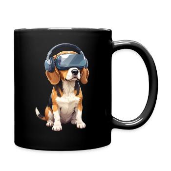 Süßer Beagle Hund Cartoon Gamer Virtual Reality - Tasse einfarbig - Schwarz - Rechts