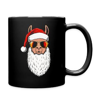 Santa Lama Xmas Fun Design Weihnachten - Tasse einfarbig - Schwarz - Rechts