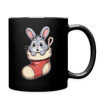 Lapin de Noël en chaussette câline - Mug uni - noir - Droite