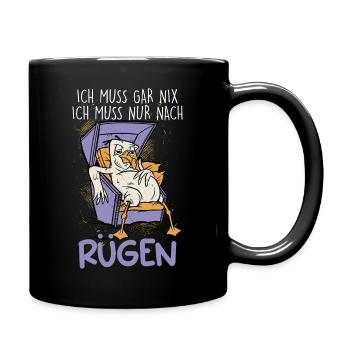 Ostsee MUSS GAR NICHTS MUSS NUR NACH RÜGEN Lustig - Tasse einfarbig - Schwarz - Rechts