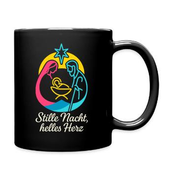 Stille Nacht Krippe, leuchtendes Weihnachtsmotiv - Tasse einfarbig - Schwarz - Rechts
