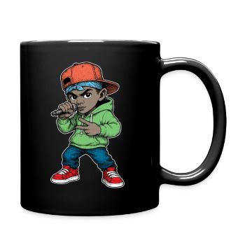 Junger Rapper-Junge mit Mikrofon - Tasse einfarbig - Schwarz - Rechts