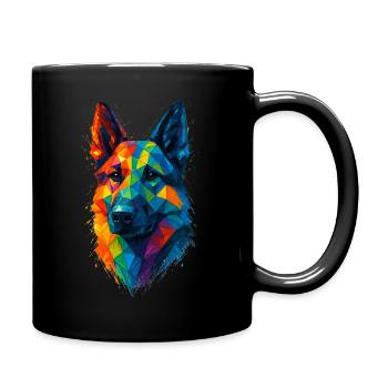 Low Poly Geometric German Shepherd Dog - Full Colour Mug - black - Right