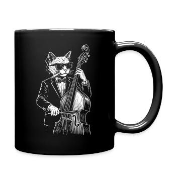 Jazz Cat Bassist im Anzug - Tasse einfarbig - Schwarz - Rechts