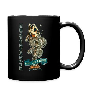 Grätenfänger Lustiges Angler Fisch Skelett - Tasse einfarbig - Schwarz - Rechts