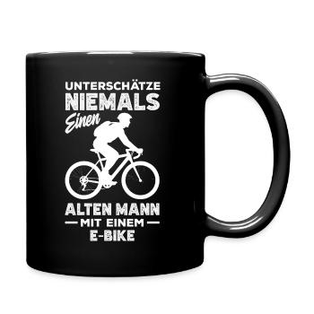 Unterschätze Niemals Einen Alten Mann Mit E-Bike - Tasse einfarbig - Schwarz - Rechts