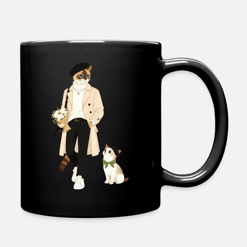 Cat style in trench coat - Full Colour Mug - black