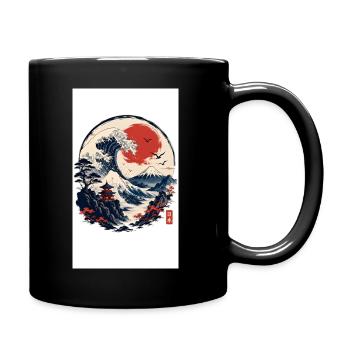 Welle Fuji Sonnenkreis Ukiyoe - Tasse einfarbig - Schwarz - Rechts
