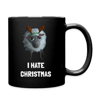 I hate Christmas Schaf - Weihnachtsmuffel Geweih - Tasse einfarbig - Schwarz - Rechts
