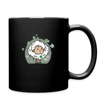 Schaf mit Kleeblatt - Tasse einfarbig - Schwarz - Rechts