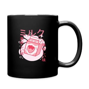 Kawaii Kuh Retro japanisch Erdbeer Milch Kühe - Tasse einfarbig - Schwarz - Rechts