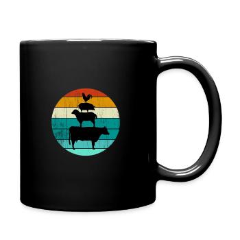 Gestapelte Bauernhof Tiere Retro Sonnenuntergang Vintage Bauer - Tasse einfarbig - Schwarz - Rechts