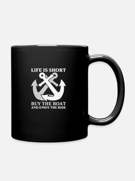 Boating Dad Boat Captain Pontoon Sailor Cruising - Full Colour Mug - black