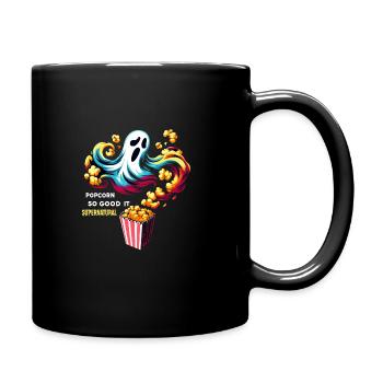 Funny popcorn saying, binge-watching popcorn - Full Colour Mug - black - Right