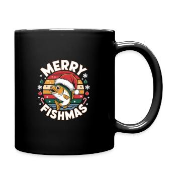 Merry FishmasLustiges Angler Design - Tasse einfarbig - Schwarz - Rechts