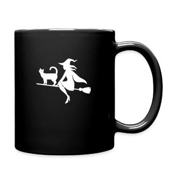 Hexe mit Katze - Tasse einfarbig - Schwarz - Rechts