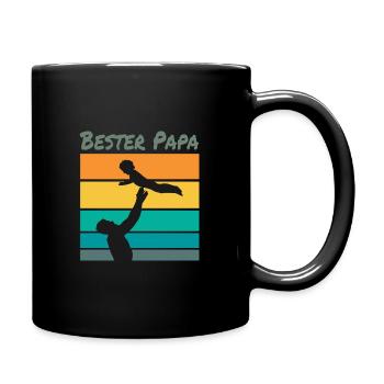Bester Papa, Vater Kind Sonnenuntergang fliegen - Tasse einfarbig - Schwarz - Rechts