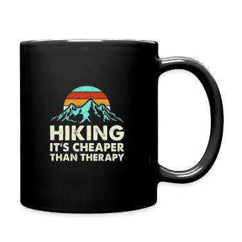 Hiking It's Cheaper Than Therapy Trekking Mountain - Tasse einfarbig - Schwarz - Rechts