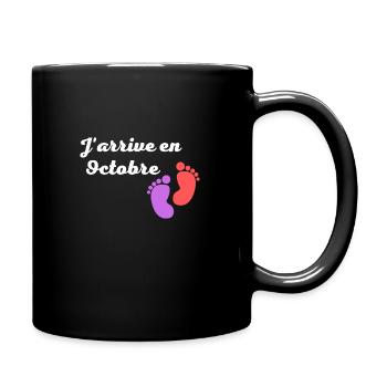 J'arrive en octobre - cadeau naissance bébé - Mug uni - noir - Droite