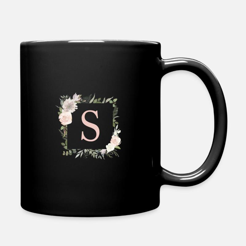 S Monogramm Eukalyptus-Boho - Tasse einfarbig - Schwarz
