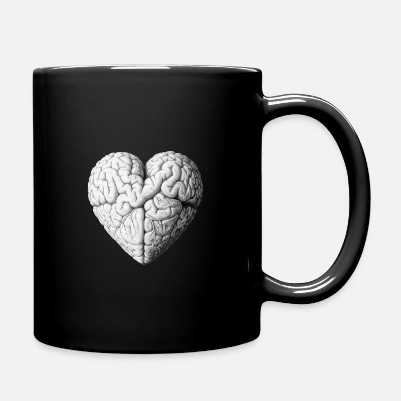 Herz, Gehirn - Tasse einfarbig - Schwarz