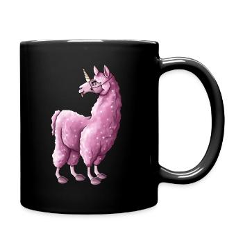 Pink llama llama unicorn illustration - Full Colour Mug - black - Right