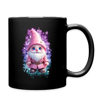 Pink Winter Gnome with SplashArt Background - Full Colour Mug - black - Right