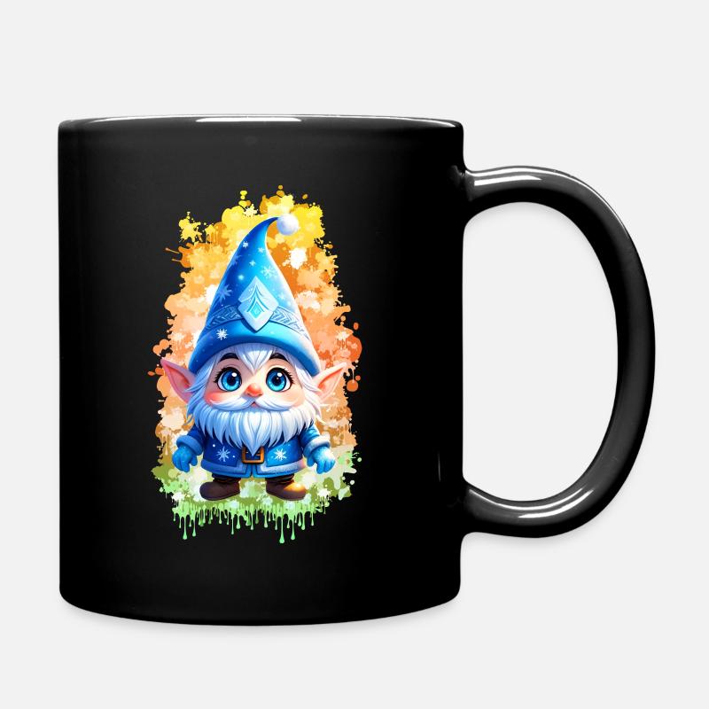 Blauer Winterwichtel mit SplashArt Hintergrund - Tasse einfarbig - Schwarz