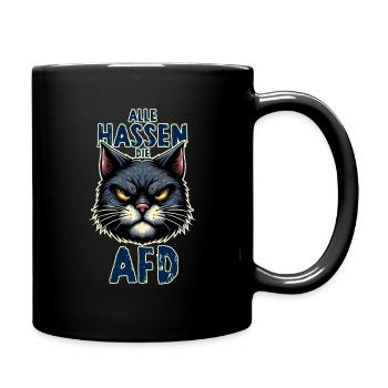 Alle hassen die AFD - Katze - Tasse einfarbig - Schwarz - Rechts