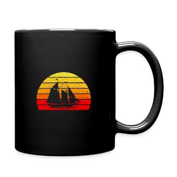 Segelboot Segeln - Sonne Sonnenaufgang Retro - Tasse einfarbig - Schwarz - Rechts