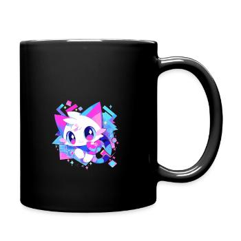 Cute White Cat Cartoon Style - Full Colour Mug - black - Right