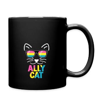 Ally Cat Pansexual Stuff Pan Pride Flag LGBTQ - Full Colour Mug - black - Right