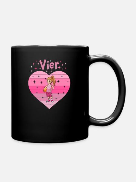 Herz Liebe Sport Basketball Mädchen 4. Geburtstag - Tasse einfarbig - Schwarz